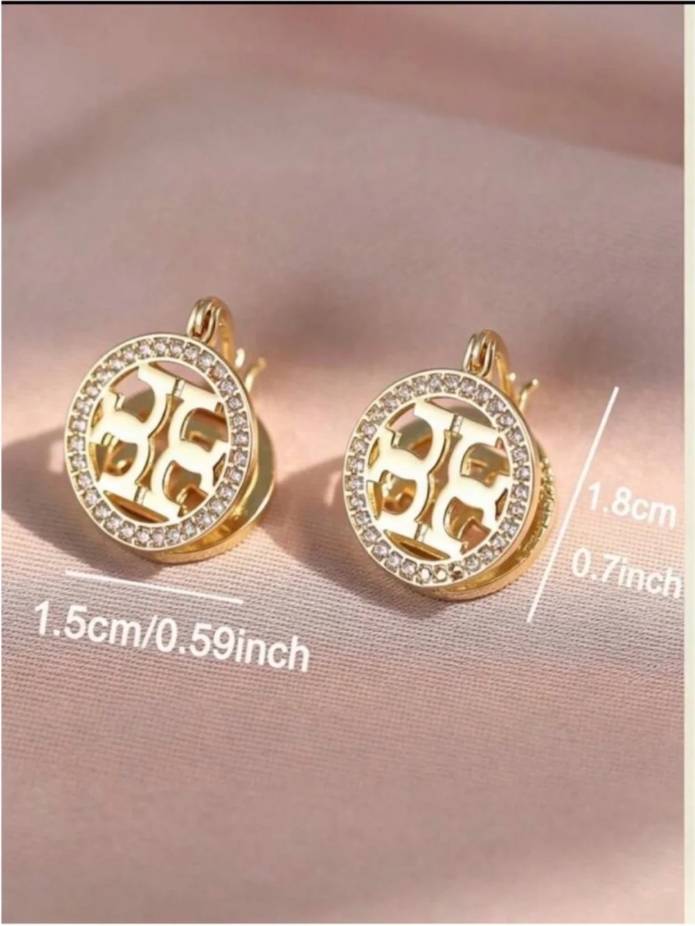 Tory Burch Gold Crystal-Trimmed Round Logo Earrings